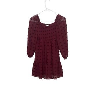 Wild Daisy Burgundy Kids Long Sleeve Dress Swiss Dots size 8